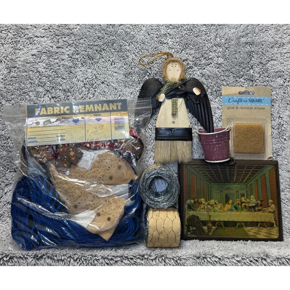 Granny Cottagecore Craft Junk Drawer Lot‎ - Folk Art Fabric Chicken Wire Media